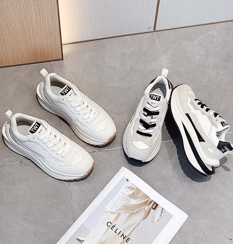 Stylish Women's Everyday Sports Sneakers With Platform in white, featuring suede uppers and mesh lining, perfect for comfort and style.